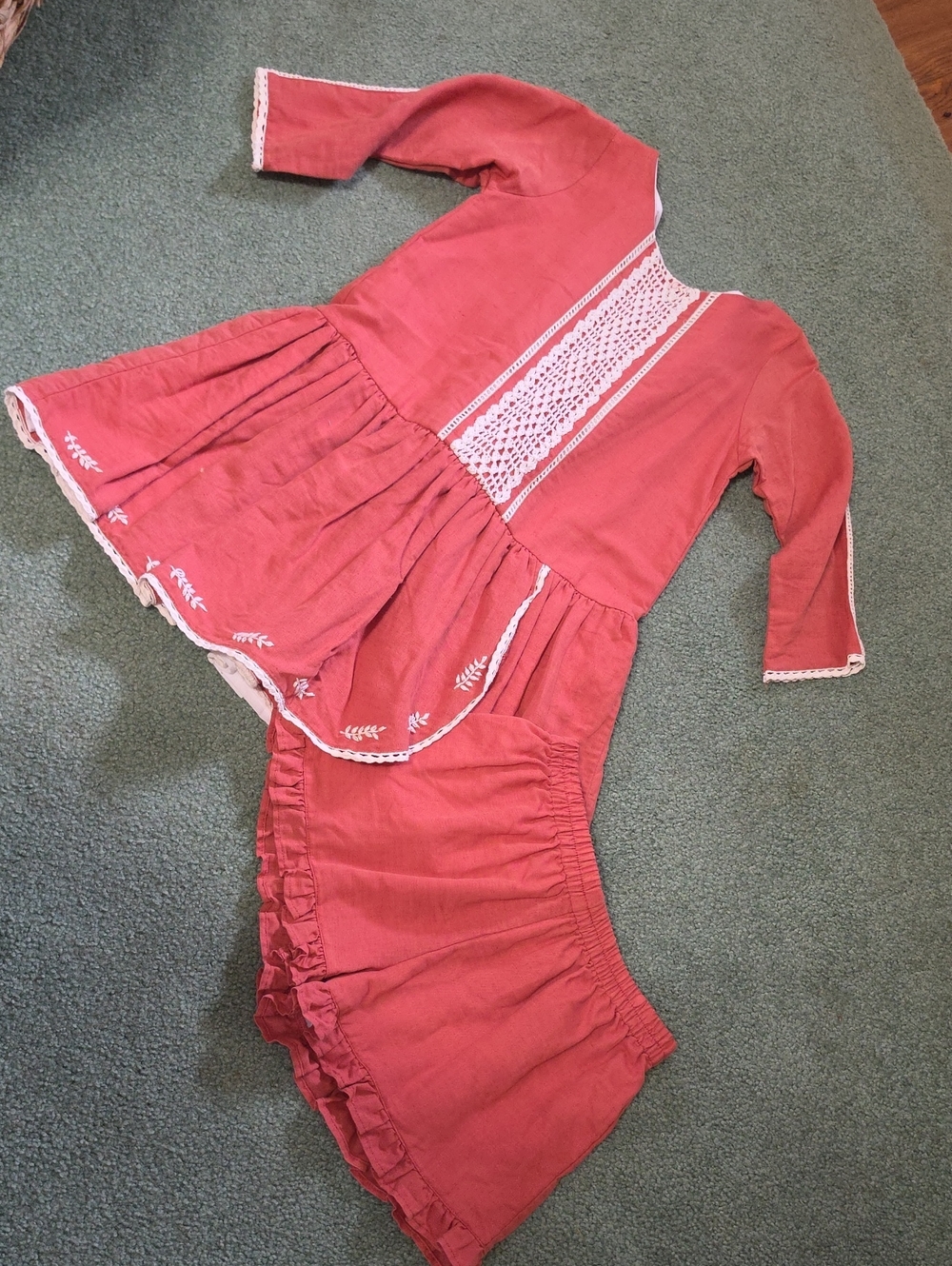 Well Dressed Wolf Coral Two-Piece Lace-Trim Dress & Skirt Set